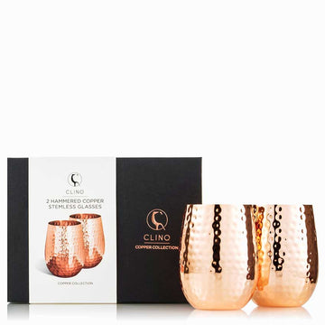 Clinq Hammered Stemless Copper Wine Glasses (Pair) - Wine Glasses - Sans Drinks Sans-Sandbox