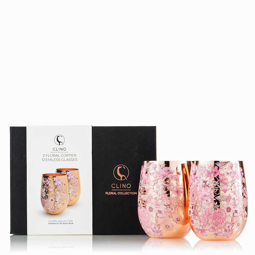 Clinq Floral Copper Wine Glasses (Pair of 2) - Glassware - Sans Drinks
